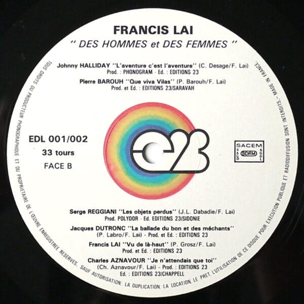 DES HOMMES ET DES FEMMES (Francis LAI) Inclus "L'aventure c'est l'aventure" - Image 4