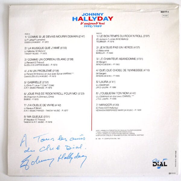 JOHNNY HALLYDAY D'AUJOURD'HUI  1972 / 1989  (LP DIAL) - Image 2
