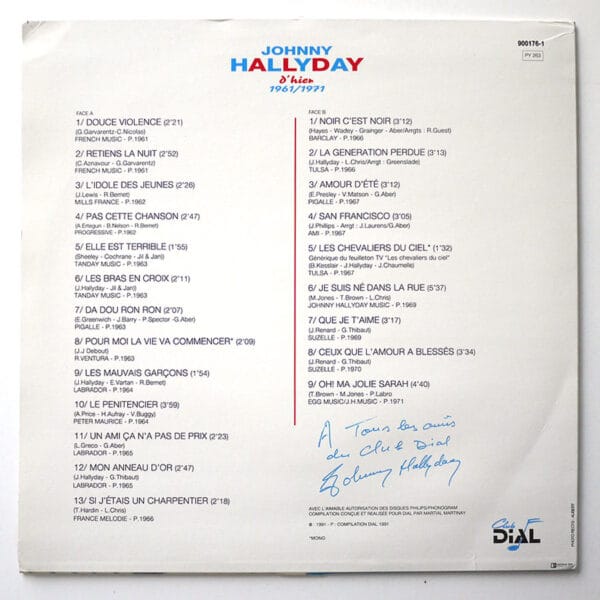 JOHNNY HALLYDAY D'HIER 1961 / 1971  (LP DIAL) - Image 2